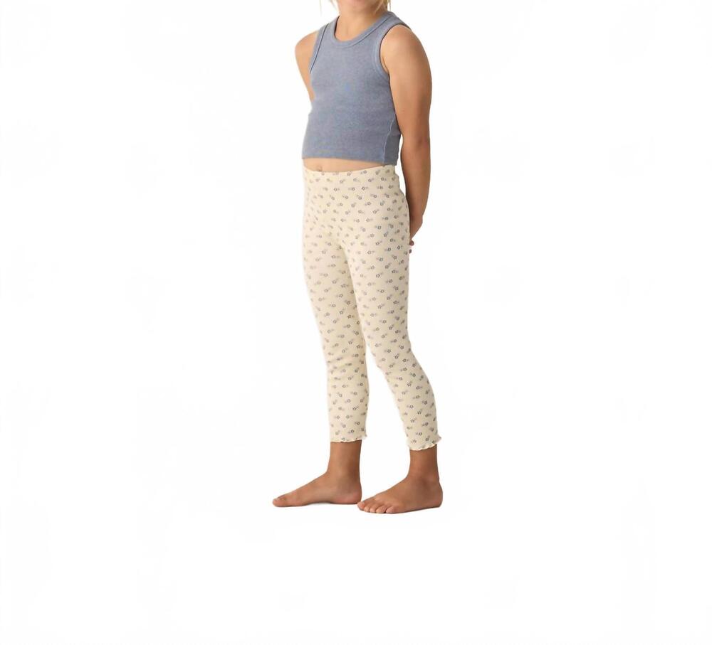 NEW RYLEE + CRU girl's ribbed legging set in natural blue ditsy, heathered marin
